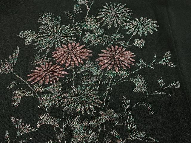 平和屋着物＃羽織　寿光織　草花文　黒地　金糸　正絹　逸品　CABE5072ua