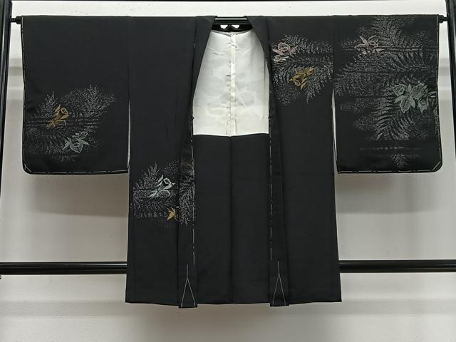 平和屋着物＃羽織　寿光織　草花文　黒地　金銀糸　正絹　逸品　未使用　CABE5078ua