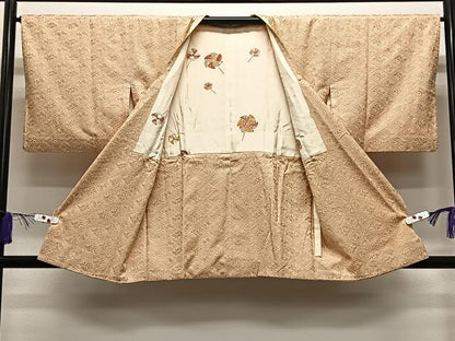 平和屋着物＃道行コート　お召地　色無地　蜀江花地紋　洒落柿色　正絹　逸品　CABE5083ua