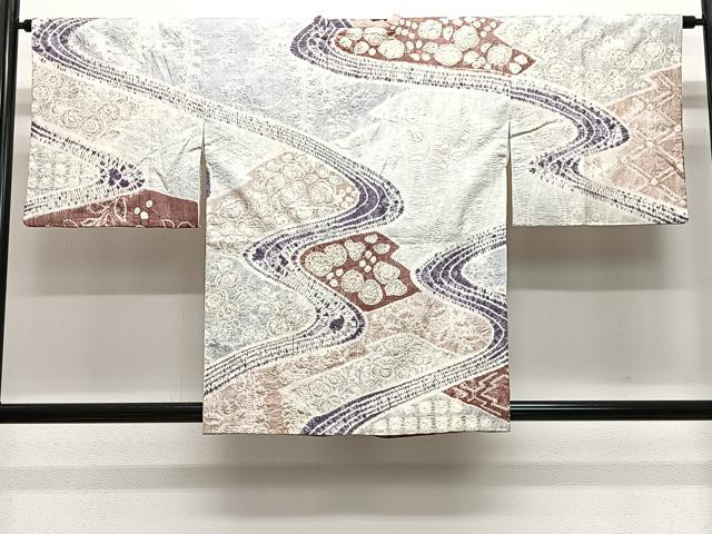平和屋着物∞道行コート　紬地　絞り　辻が花　正絹　逸品　CABE5085ua