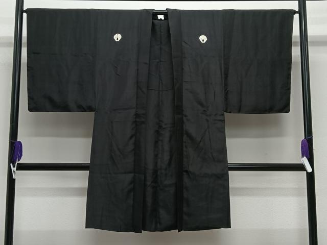 平和屋着物▽男性　長羽織　黒紋付　正絹　逸品　AABE5758fy 平和屋着物▽男性 長羽織 スリーシーズン 春夏秋 塵除け 霞紋紗 正絹