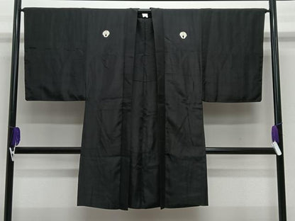 平和屋着物∞男性　長羽織　単衣　黒紋付　正絹　逸品　CABE5097ua