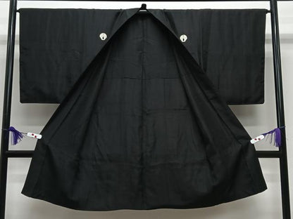 平和屋着物∞男性　長羽織　単衣　黒紋付　正絹　逸品　CABE5097ua