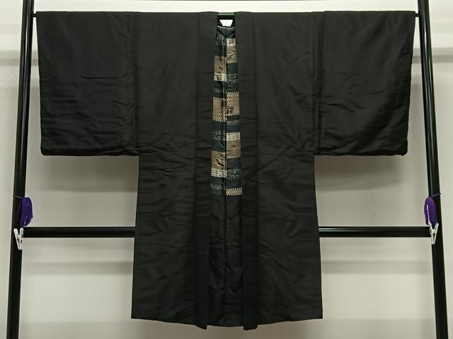 平和屋着物∞男性　長羽織　色無地　暗黒色　正絹　逸品　CABE5100ua