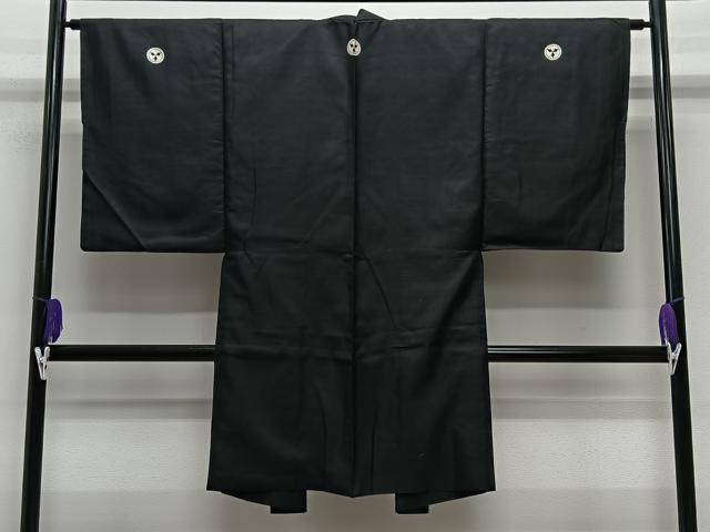 平和屋着物∞男性　長羽織　黒紋付　羽裏：風景文　正絹　逸品　CABE5101ua