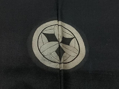 平和屋着物∞男性　長羽織　黒紋付　羽裏：風景文　正絹　逸品　CABE5101ua