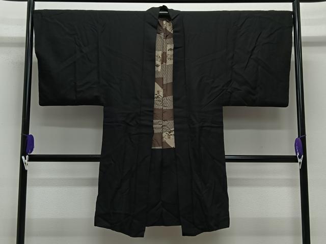 平和屋着物∞男性　長羽織　紬地　暗黒色　正絹　逸品　CABE5102ua