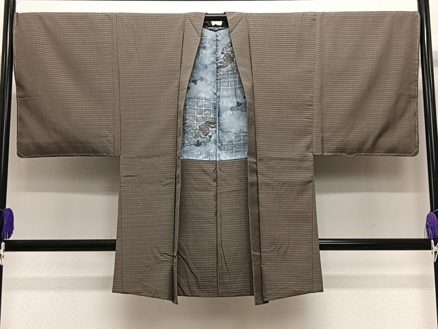 平和屋着物∞男性　長羽織　紬地　格子　正絹　逸品　CABD4685ua 平和屋着物∞男性 長羽織 紬地 格子 正絹 逸品 CABD4685ua 平和屋着物