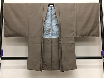 平和屋着物∞男性　長羽織　紬地　格子柄　正絹　逸品　未使用　CABE5103ua