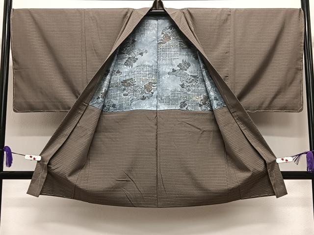 平和屋着物∞男性 長羽織 紬地 格子 正絹 逸品 CABD4685ua 平和屋着物
