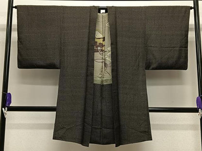 平和屋着物∞男性　長羽織　紬地　幾何学文　正絹　逸品　CABE5104ua