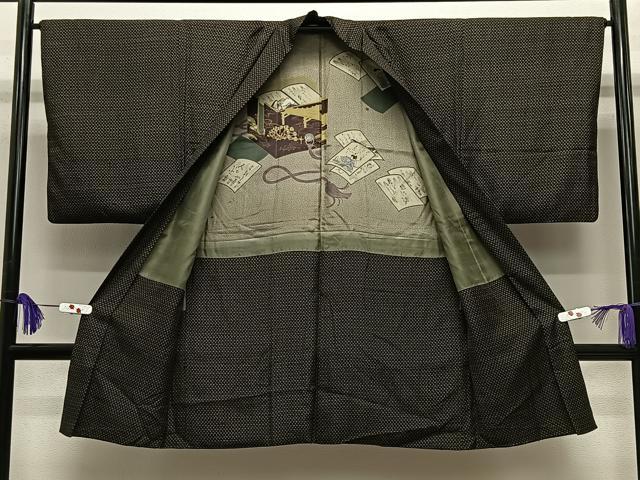 平和屋着物∞男性　長羽織　紬地　幾何学文　正絹　逸品　CABE5104ua