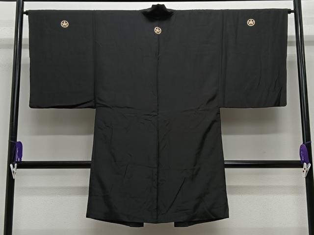 平和屋着物∞男性　長羽織　黒紋付　羽裏：風景文　正絹　逸品　CABE5105ua