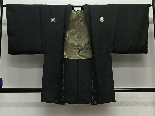 平和屋着物∞男性　羽織　黒紋付　羽裏：風景文　正絹　逸品　未使用　CABE5106ua