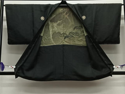 平和屋着物∞男性　羽織　黒紋付　羽裏：風景文　正絹　逸品　未使用　CABE5106ua