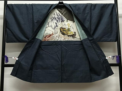 平和屋着物∞男性　長羽織　本場大島紬　100亀甲　総詰め　正絹　逸品　CABE5108ua