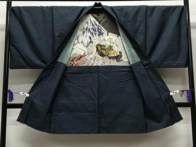 平和屋着物∞男性　長羽織　本場大島紬　100亀甲　総詰め　正絹　逸品　CABE5108ua
