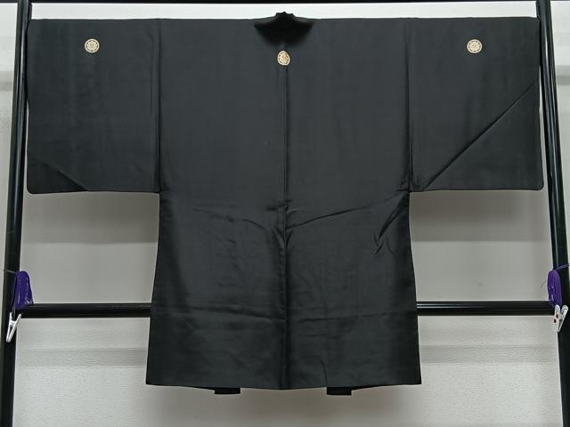 平和屋着物∞男性　長羽織　黒紋付　羽裏：人物風景文　正絹　逸品　CABE5109ua