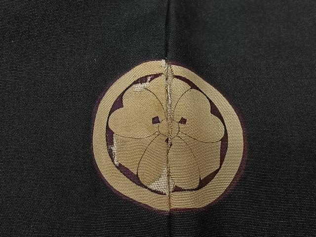 平和屋着物∞男性　長羽織　黒紋付　羽裏：人物風景文　正絹　逸品　CABE5109ua