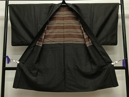 平和屋着物∞男性　長羽織　色無地　暗黒色　正絹　逸品　CABE5110ua