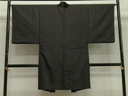 平和屋着物∞男性　長羽織　色無地　暗黒色　正絹　逸品　CABE5110ua