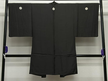 平和屋着物∞男性　長羽織　黒紋付　羽裏：唐獅子　正絹　逸品　CABE5111ua
