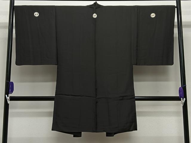平和屋着物∞男性　長羽織　黒紋付　羽裏：唐獅子　正絹　逸品　CABE5111ua