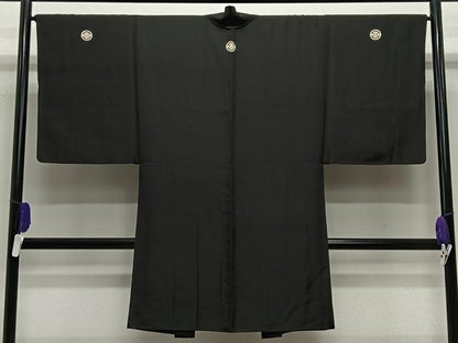 平和屋着物∞男性　長羽織　黒紋付　羽裏：風景文　正絹　逸品　CABE5112ua