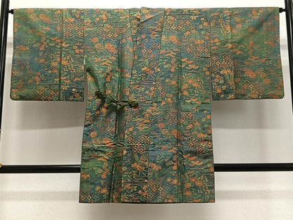 平和屋着物∞道中着　お召地　草花文　ロング丈　正絹　逸品　CABE5118ua