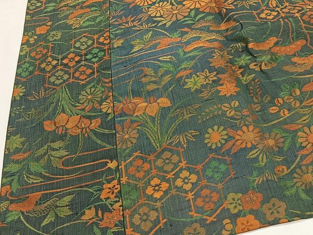 平和屋着物∞道中着　お召地　草花文　ロング丈　正絹　逸品　CABE5118ua