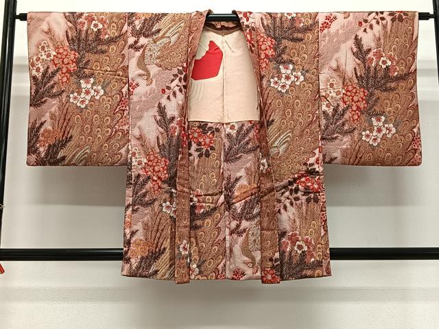 平和屋着物∞アンティーク　羽織　寿光織　孔雀花文　正絹　逸品　CABE5120ua