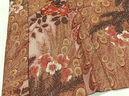 平和屋着物∞アンティーク　羽織　寿光織　孔雀花文　正絹　逸品　CABE5120ua
