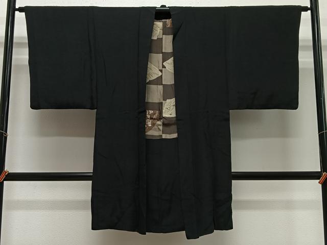 平和屋着物∞男性　長羽織　紬地　暗黒色　正絹　逸品　CABE5127ua