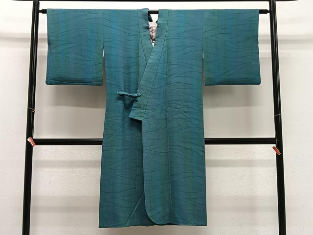 平和屋着物∞染色作家　斉藤三才　道中着　縞　暈し染め　ロング丈　正絹　逸品　CABE5133ua