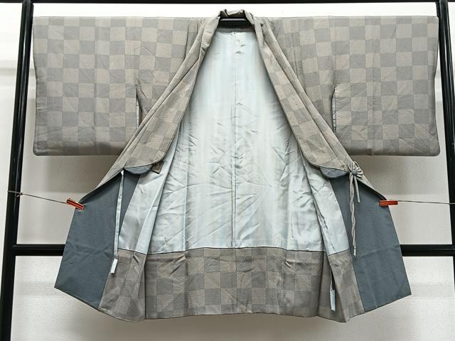 平和屋着物∞道中着　江戸小紋　万筋　利休白茶色×岩井茶色　ロング丈　正絹　逸品　CABE5135ua