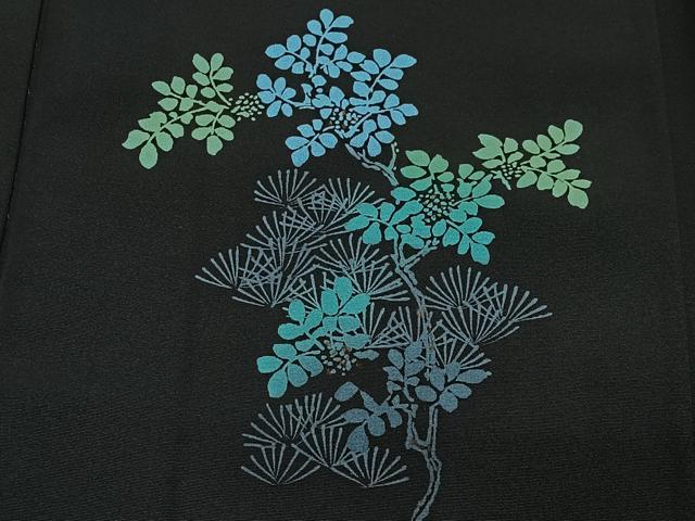 平和屋着物＃羽織　草花文　黒地　正絹　逸品　CABE5140ua