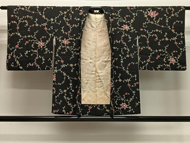 平和屋着物＃羽織　絞り　花唐草文　黒地　正絹　逸品　CABE5142ua