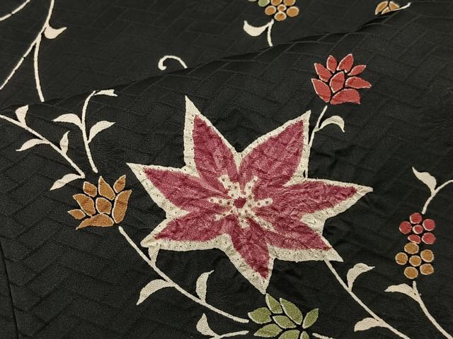 平和屋着物＃羽織　絞り　花唐草文　黒地　正絹　逸品　CABE5142ua