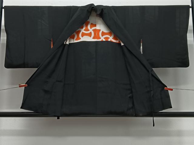 平和屋着物＃道中着　寿光織　枝花文　黒地　金糸　正絹　逸品　CABE5144ua