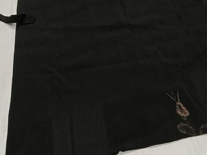 平和屋着物＃道中着　寿光織　枝花文　黒地　金糸　正絹　逸品　CABE5144ua