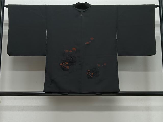 平和屋着物＃羽織　総刺繍　鼓文　黒地　正絹　逸品　CABE5147ua