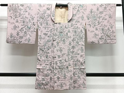 平和屋着物＃道行コート　寿光織　花唐草文　銀糸　ロング丈　正絹　逸品　CABE5148ua