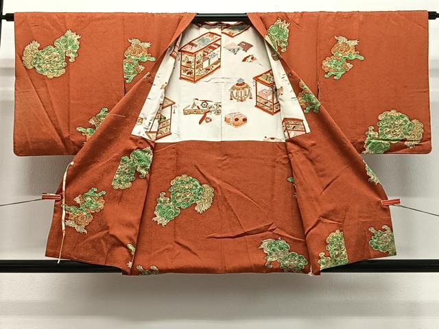 平和屋着物＃道行コート　唐獅子　正絹　逸品　CABE5152ua