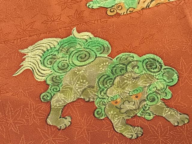 平和屋着物＃道行コート　唐獅子　正絹　逸品　CABE5152ua