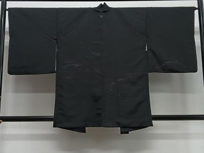 平和屋着物＃羽織　寿光織　立波文　黒地　銀糸　正絹　逸品　CABE5158ua