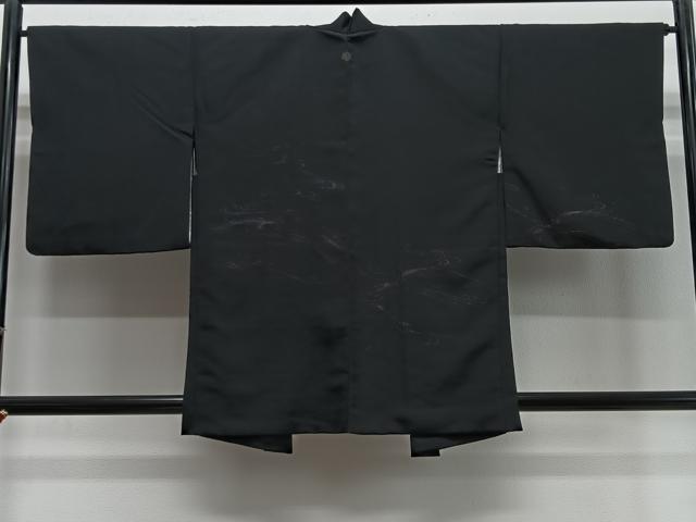 平和屋着物＃羽織　寿光織　立波文　黒地　銀糸　正絹　逸品　CABE5158ua