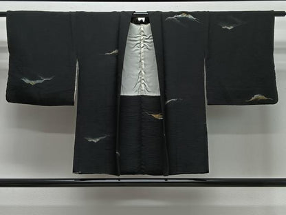 平和屋着物＃羽織　寿光織　霞文　黒地　金銀糸　正絹　逸品　CABE5159ua