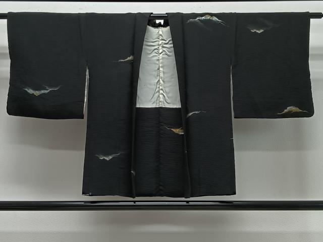 平和屋着物＃羽織　寿光織　霞文　黒地　金銀糸　正絹　逸品　CABE5159ua