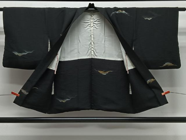 平和屋着物＃羽織　寿光織　霞文　黒地　金銀糸　正絹　逸品　CABE5159ua