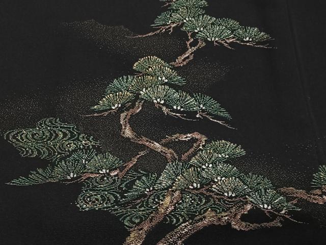 平和屋着物＃羽織　寿光織　三蓋松　黒地　金糸　正絹　逸品　CABE5167ua